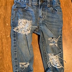Hand distressed and patched baby jeans 9 month